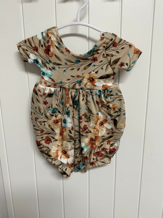 Brown Floral Fitted Romper - 3M